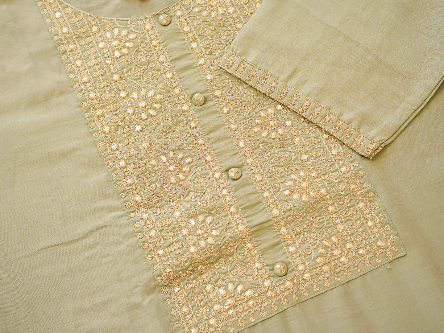 Art Silk Straight Embroidered Yoke Kurta With Pant & Jacquard Dupatta