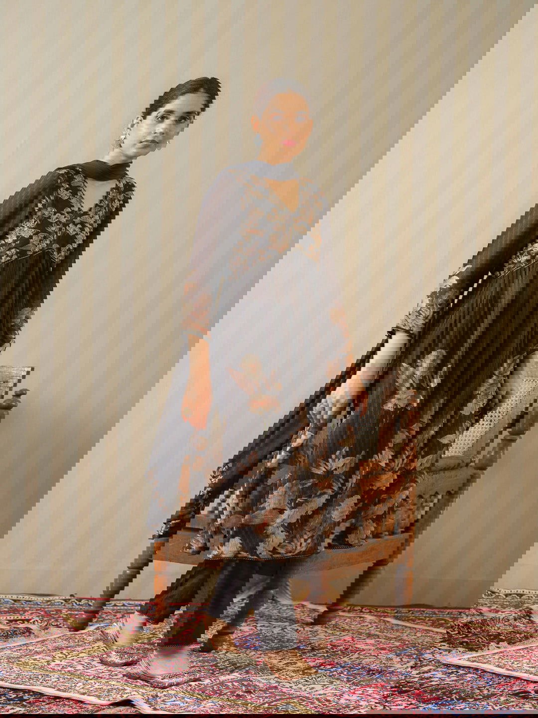 Black Floral Embroidered Kurta & Trousers With Dupatta - Buy Best Ethnic Wear for Women & Girls | Daily Woman -