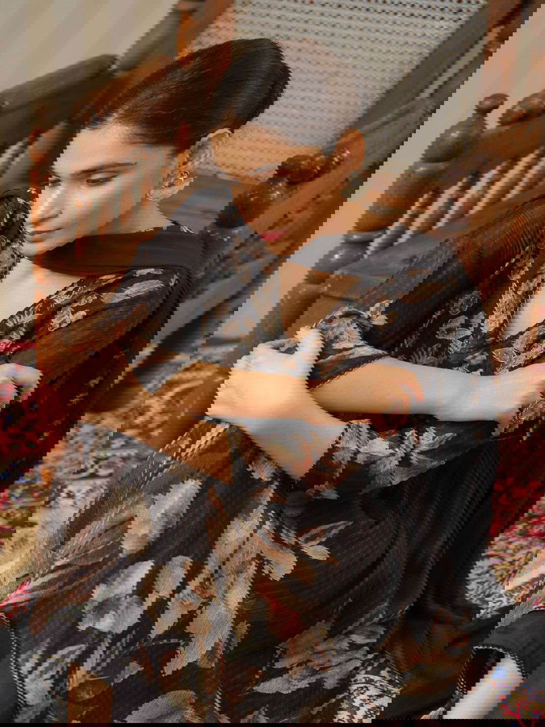 Black Floral Embroidered Kurta & Trousers With Dupatta - Buy Best Ethnic Wear for Women & Girls | Daily Woman -