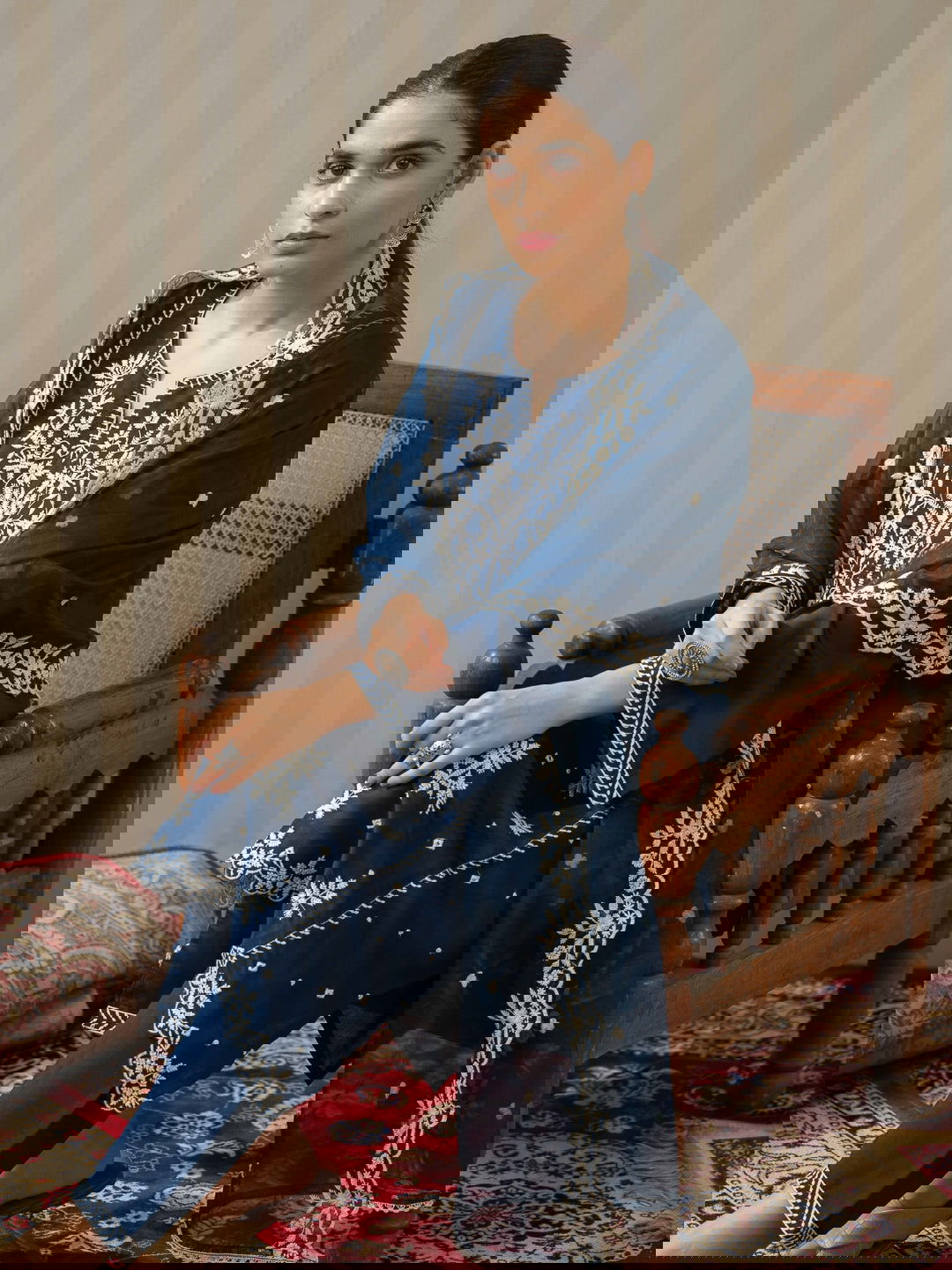 Blue Embroidered Woven Design Straight Kurta and Trousers With Dupatta - Buy Best Ethnic Wear for Women & Girls | Daily Woman -