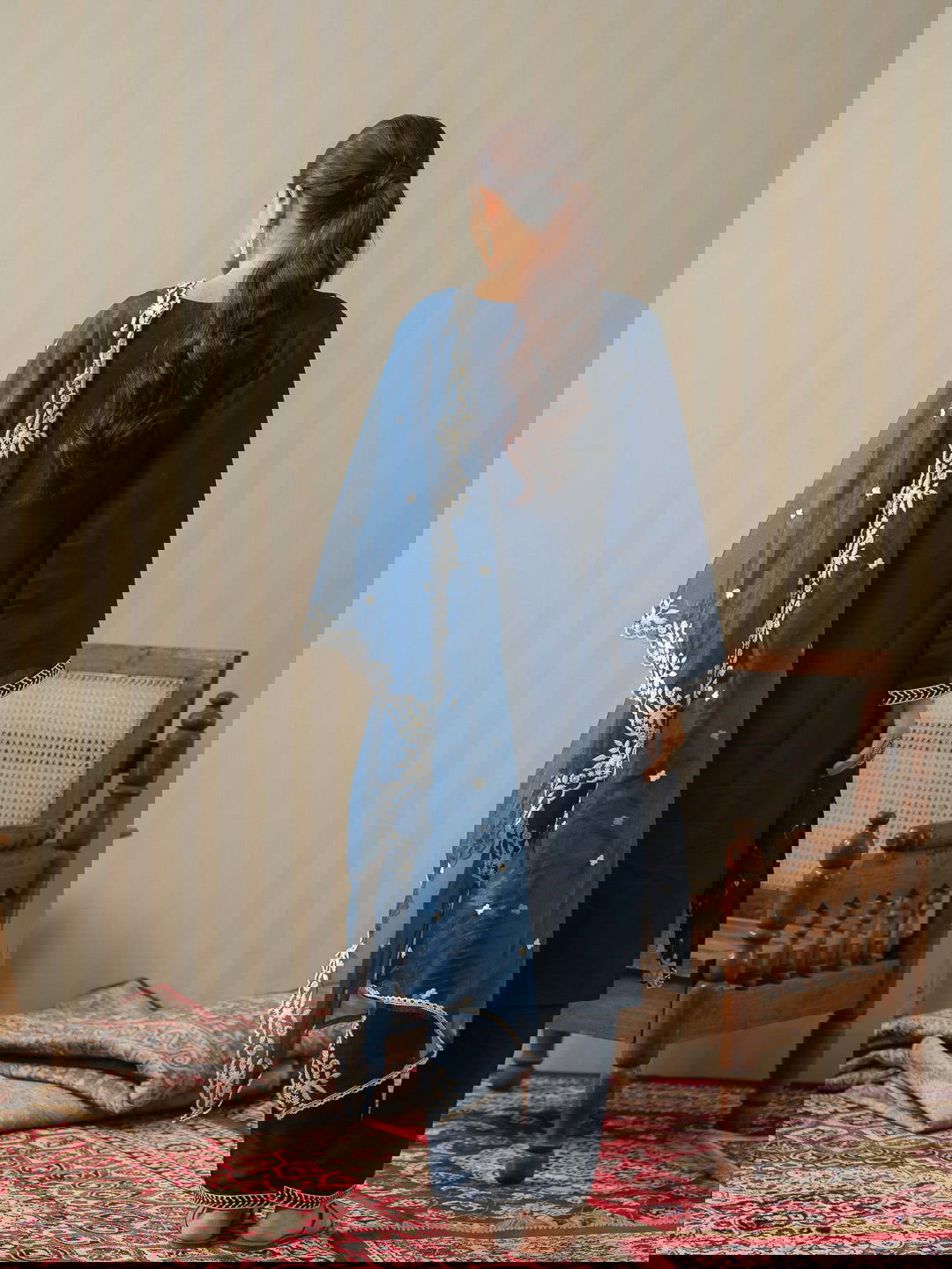 Blue Embroidered Woven Design Straight Kurta and Trousers With Dupatta - Buy Best Ethnic Wear for Women & Girls | Daily Woman -