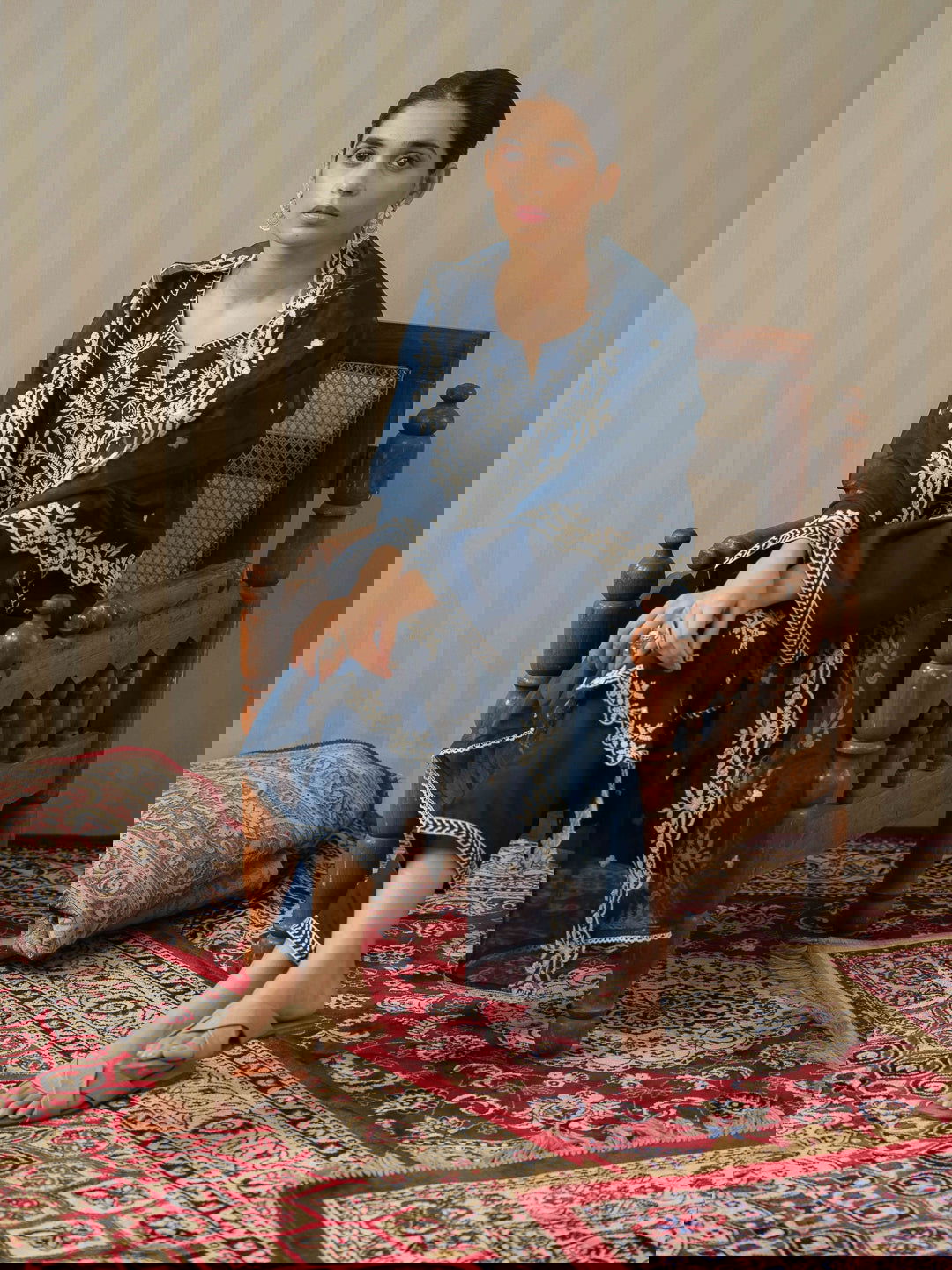 Blue Embroidered Woven Design Straight Kurta and Trousers With Dupatta - Buy Best Ethnic Wear for Women & Girls | Daily Woman -