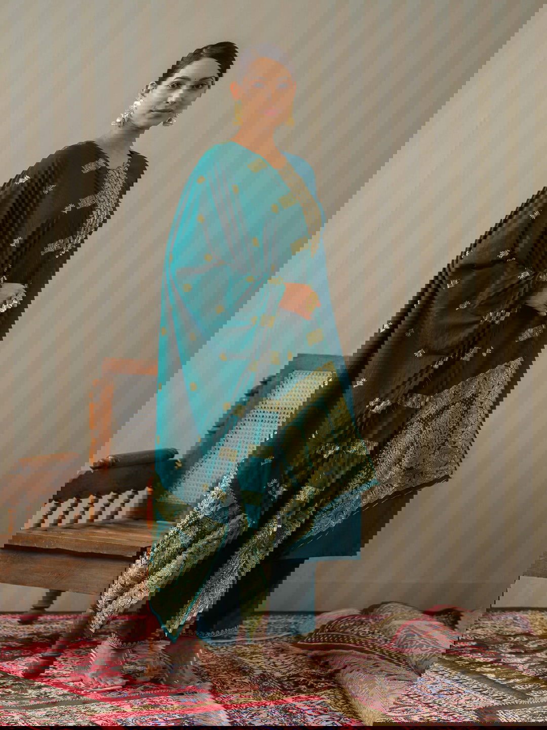 Blue Ethnic Motifs Straight Kurta & Trousers With Dupatta - Buy Best Ethnic Wear for Women & Girls | Daily Woman -