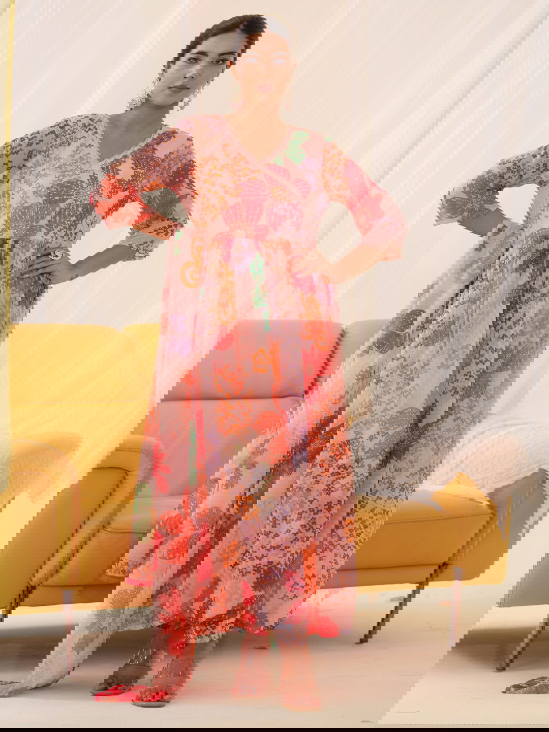 Chiffon Ethnic Motifs Embroidered Kurta With Trousers & Dupatta - Buy Best Ethnic Wear for Women & Girls | Daily Woman -