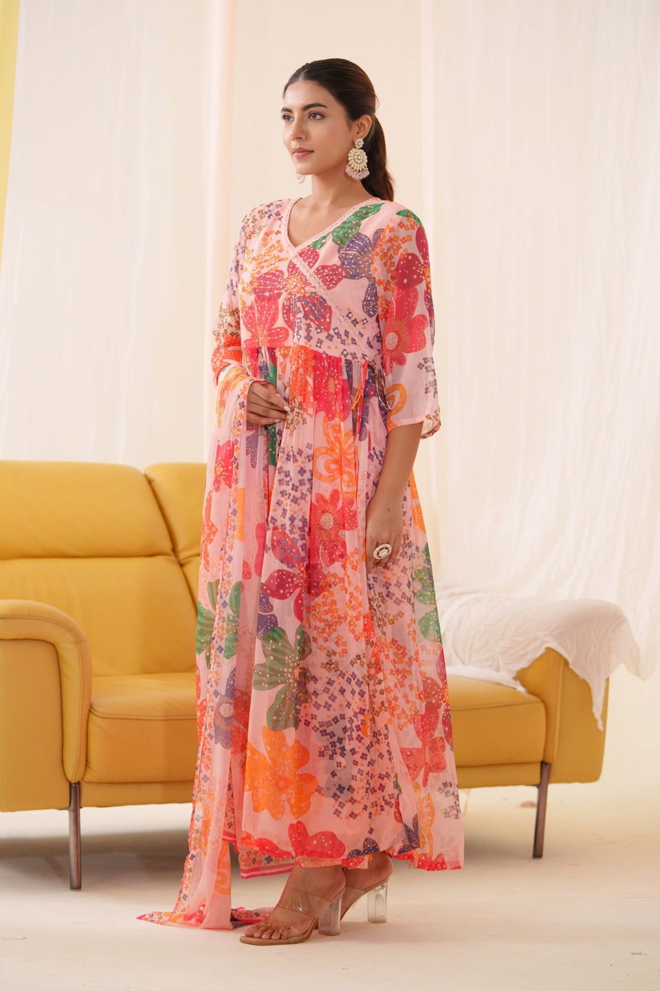 Chiffon Ethnic Motifs Embroidered Kurta With Trousers & Dupatta - Buy Best Ethnic Wear for Women & Girls | Daily Woman -