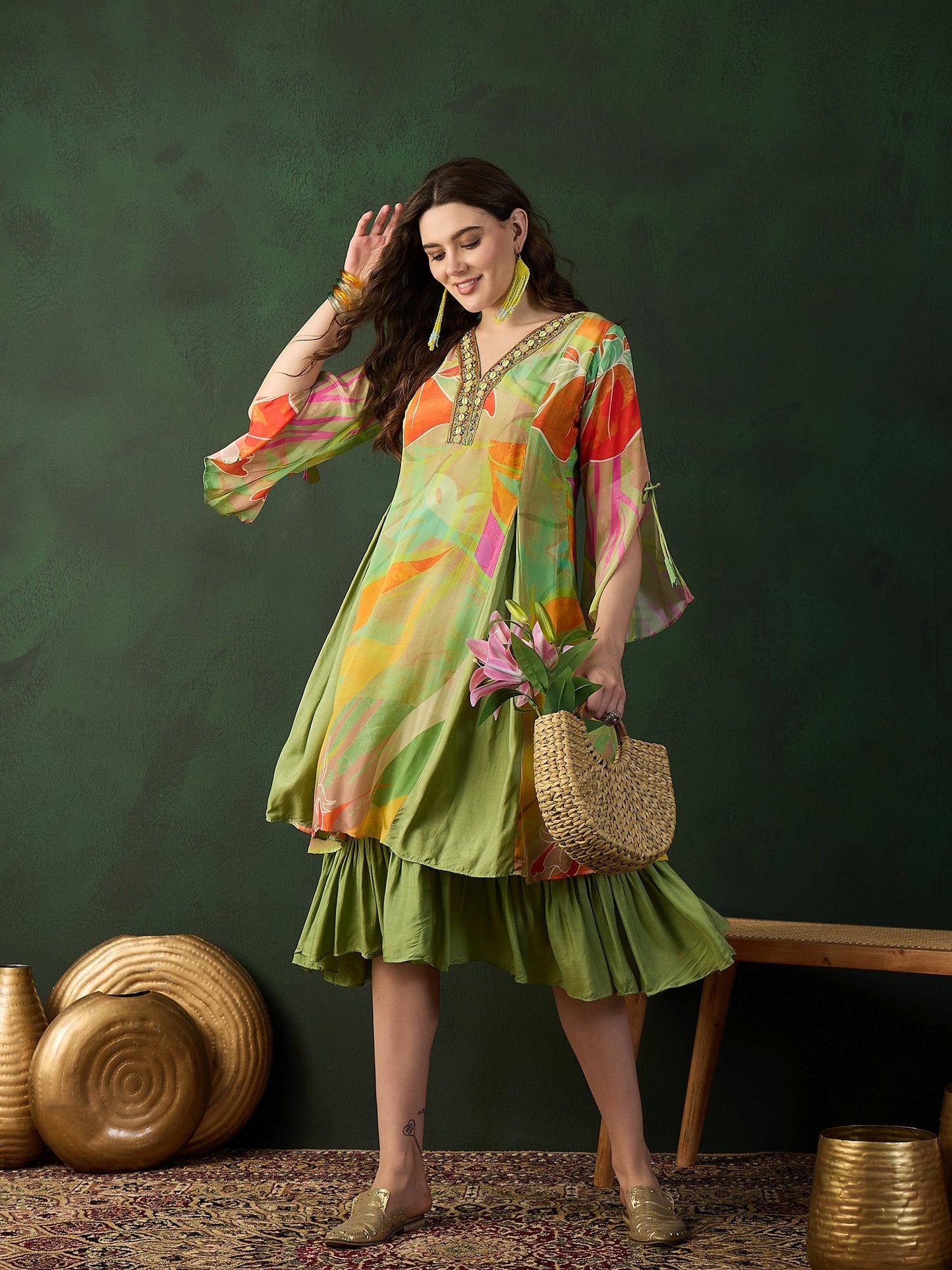 Chinon Printed A-Line Dress - Buy Best Ethnic Wear for Women & Girls | Daily Woman -