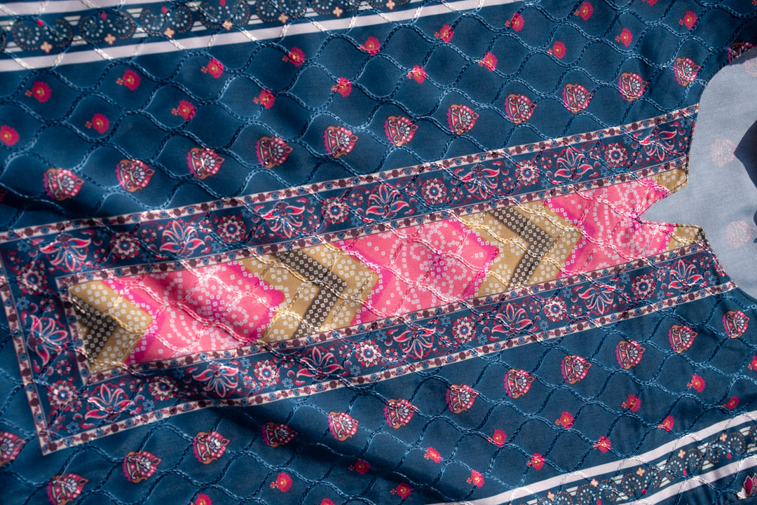 Printed Round Neck Kurta & Trousers With Dupatta