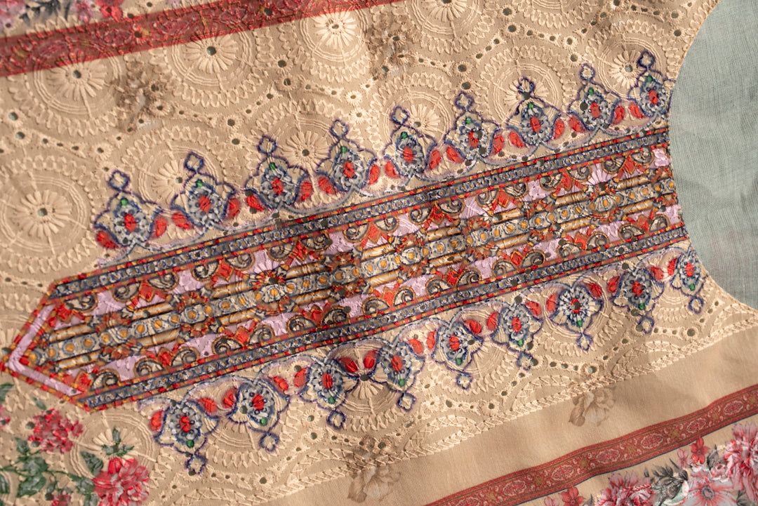 Printed Round Neck Kurta & Trousers With Dupatta