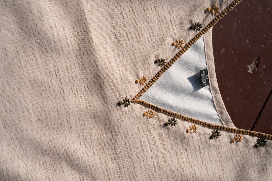 Brown Embroidered Kurta with Peach Trousers & Dupatta