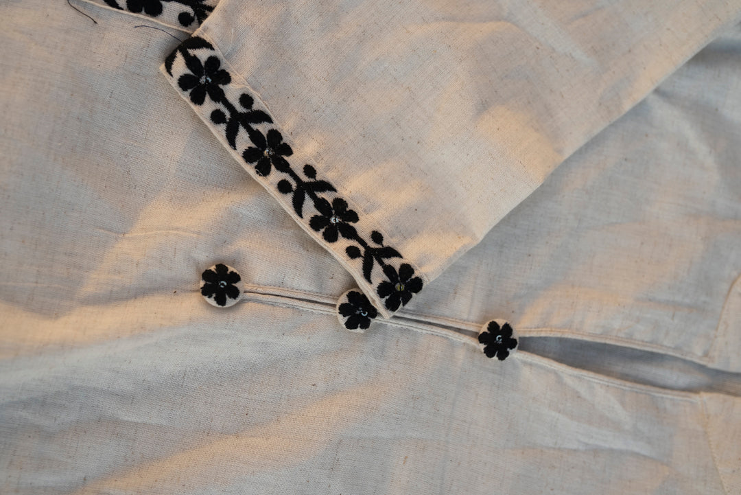 Embroidered Pure Cotton Mandarin Collar A-Line Kurta & Trousers