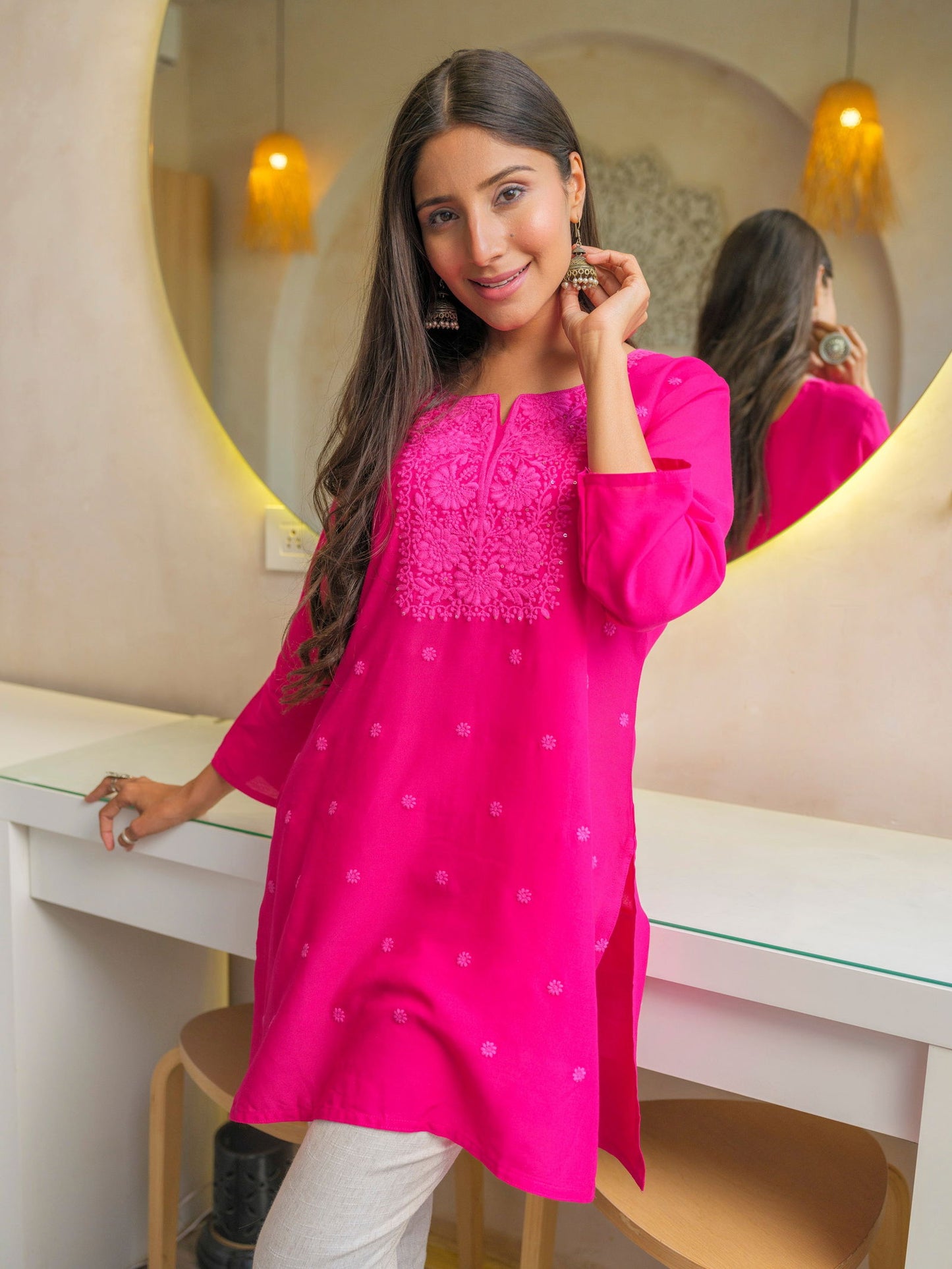 Embroidered Sequinned Straight Kurti - Buy Best Ethnic Wear for Women & Girls | Daily Woman -