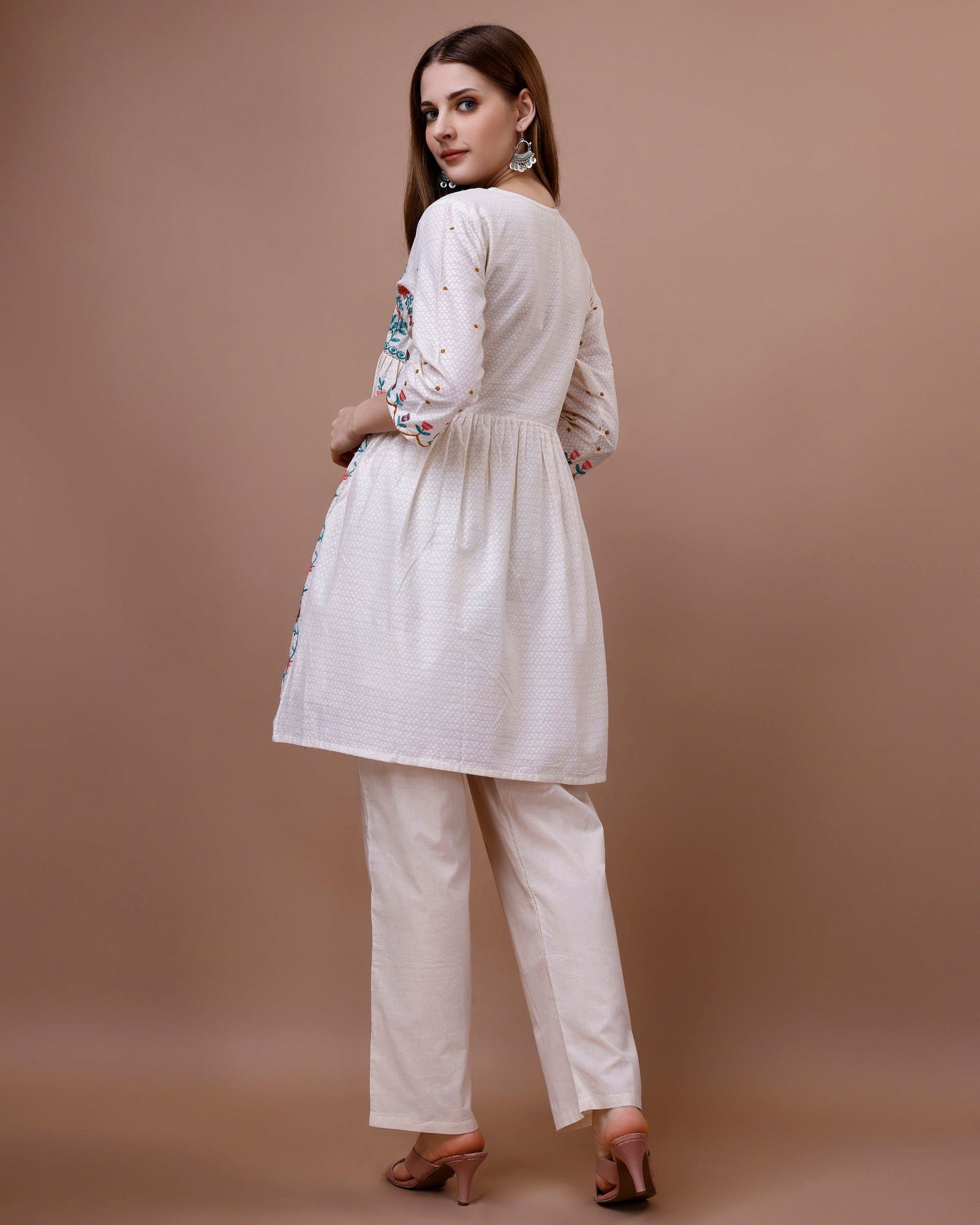 Embroidered V-Neck Pure Cotton A-Line Kurti - Buy Best Ethnic Wear for Women & Girls | Daily Woman -
