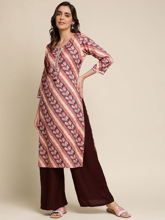 Ethnic Motif Printed Mirror Work Straight Kurta - Buy Best Ethnic Wear for Women & Girls | Daily Woman -