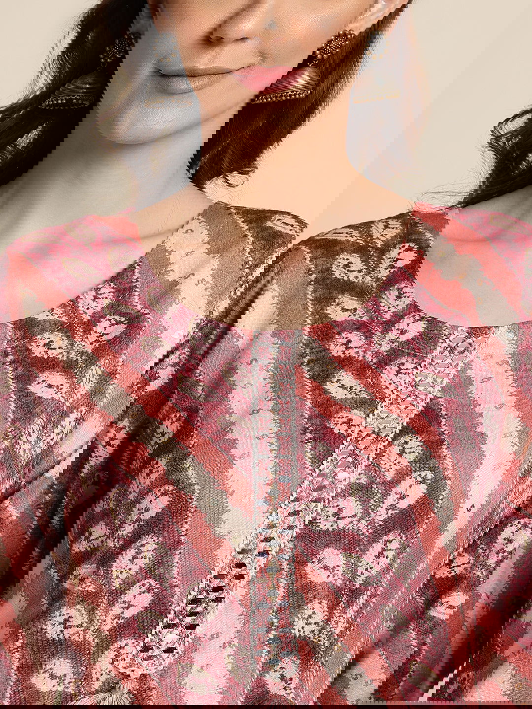 Ethnic Motif Printed Mirror Work Straight Kurta - Buy Best Ethnic Wear for Women & Girls | Daily Woman -