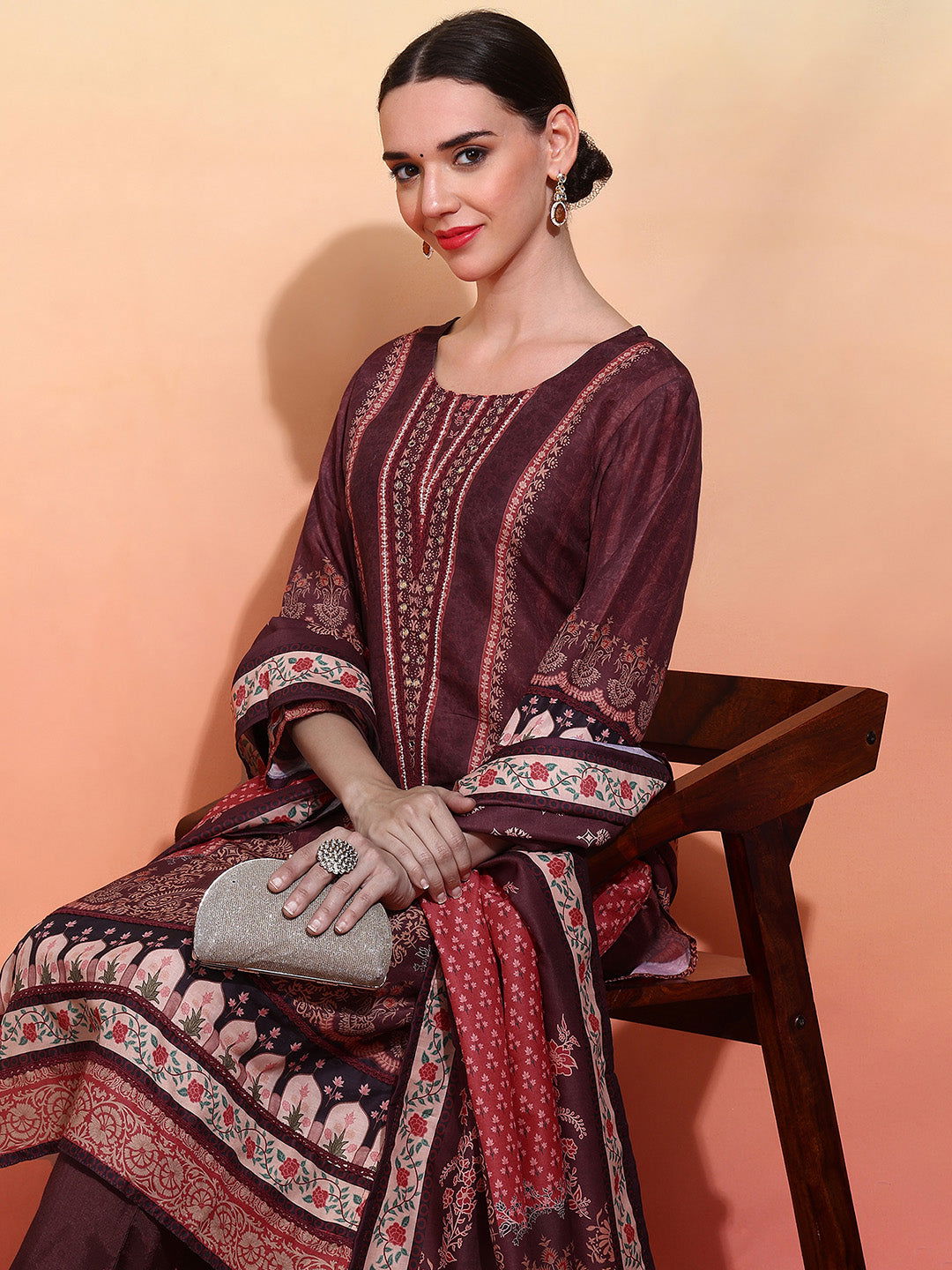 Ethnic Motifs Embroidered Work Kurta With Trousers & Dupatta - Buy Best Ethnic Wear for Women & Girls | Daily Woman -