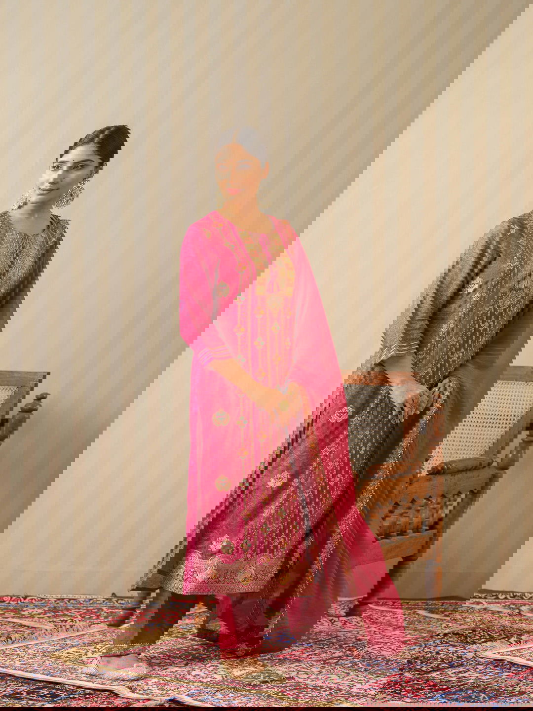 Ethnic Motifs Woven Design Straight Kurta With Trouser & Dupatta - Buy Best Ethnic Wear for Women & Girls | Daily Woman -