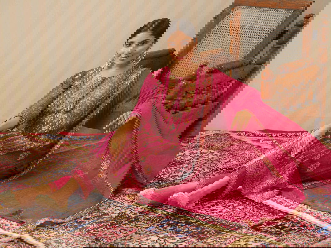 Ethnic Motifs Woven Design Straight Kurta With Trouser & Dupatta - Buy Best Ethnic Wear for Women & Girls | Daily Woman -