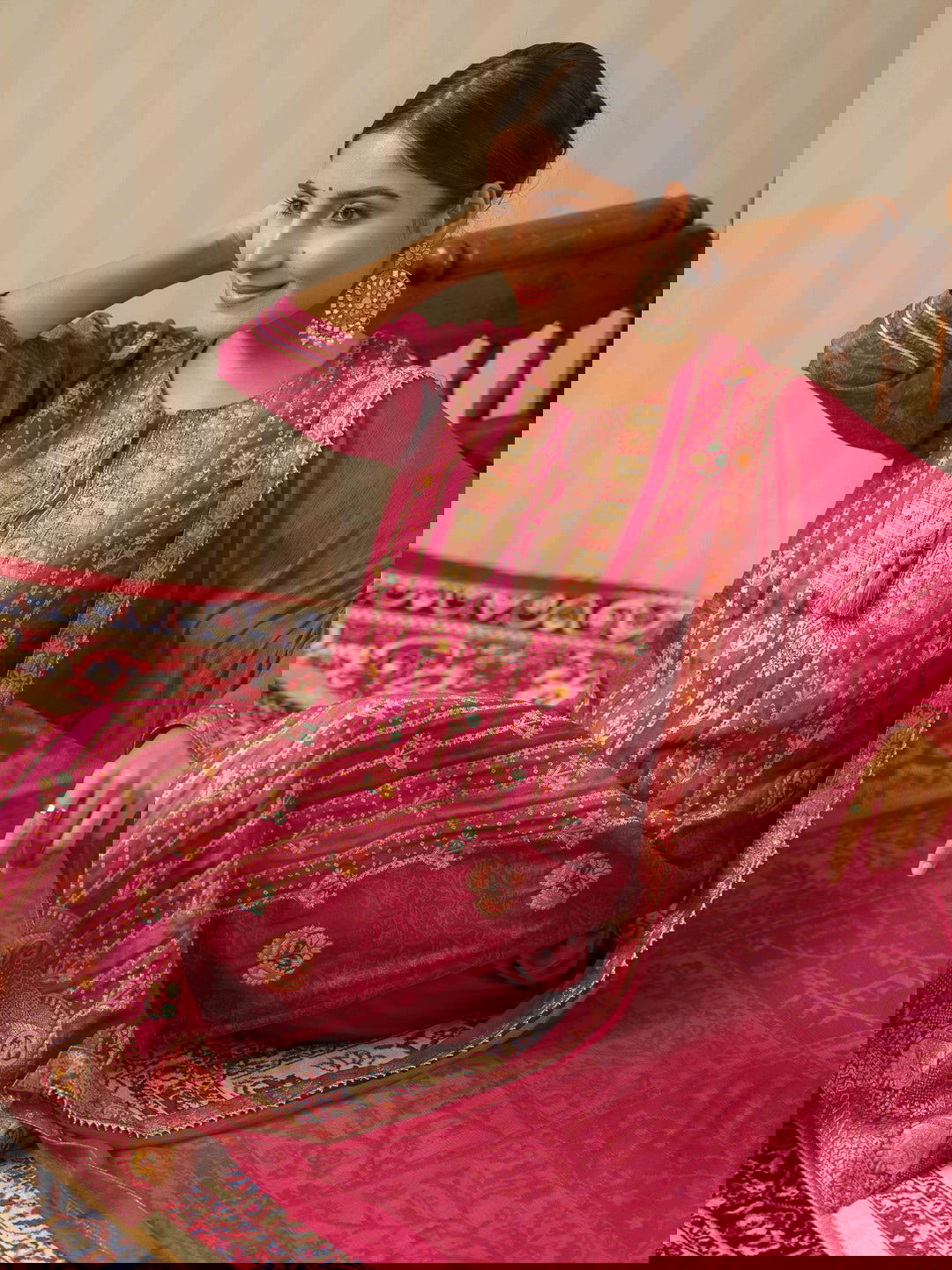 Ethnic Motifs Woven Design Straight Kurta With Trouser & Dupatta - Buy Best Ethnic Wear for Women & Girls | Daily Woman -