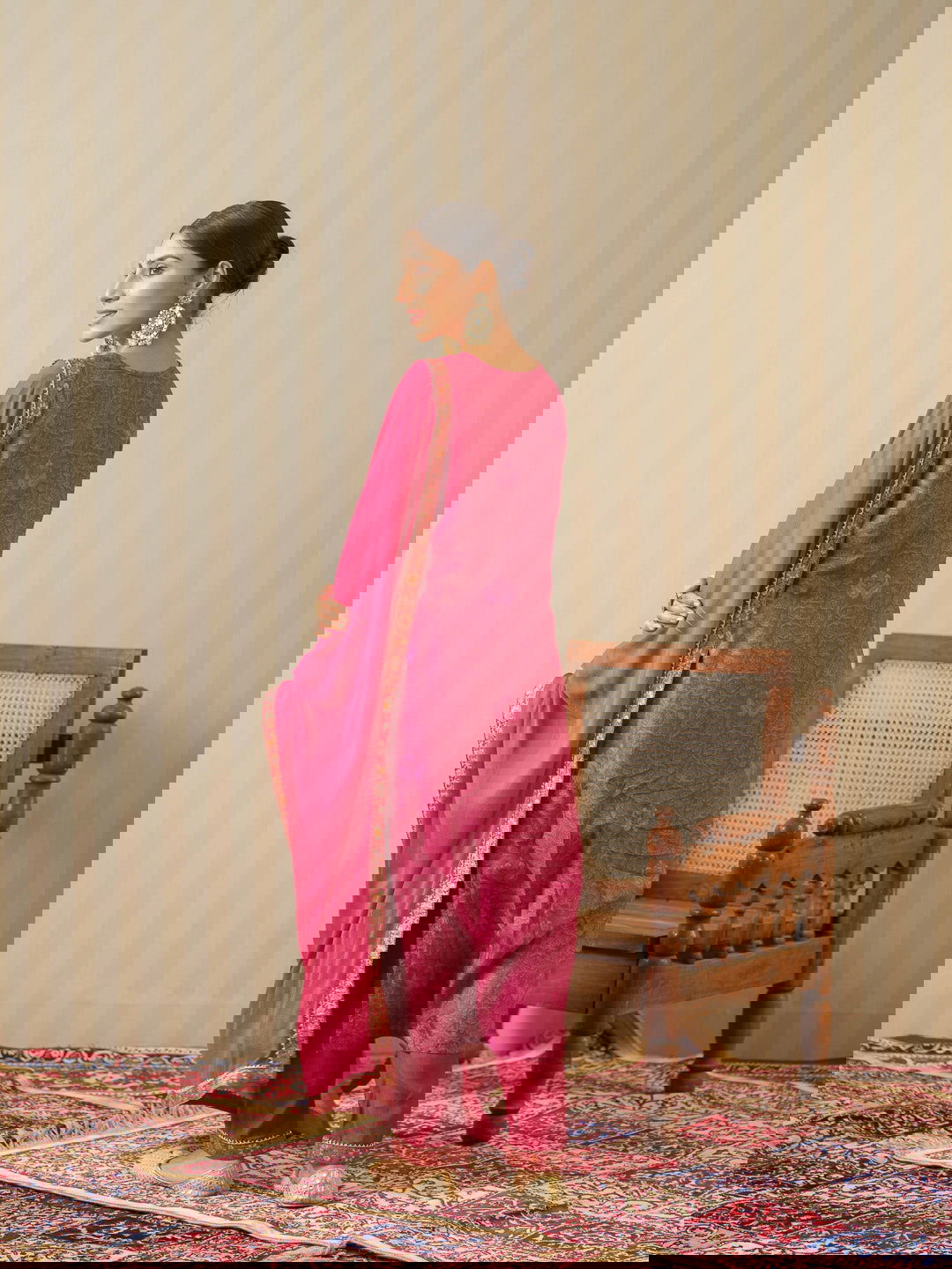 Ethnic Motifs Woven Design Straight Kurta With Trouser & Dupatta - Buy Best Ethnic Wear for Women & Girls | Daily Woman -