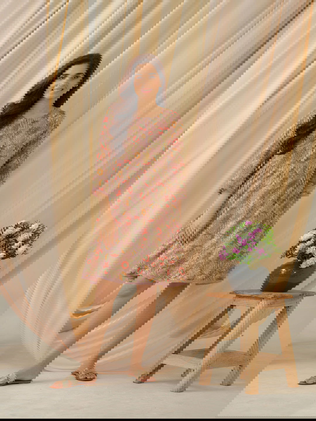 Floral-Printed Keyhole Neck Cotton A-Line Ethnic Dress - Buy Best Ethnic Wear for Women & Girls | Daily Woman -