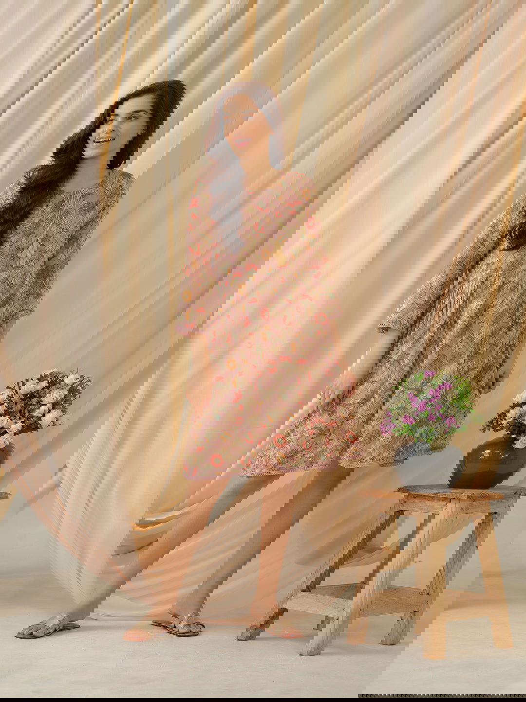 Floral-Printed Keyhole Neck Cotton A-Line Ethnic Dress - Buy Best Ethnic Wear for Women & Girls | Daily Woman -