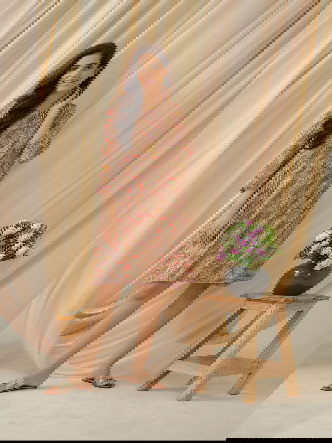 Floral-Printed Keyhole Neck Cotton A-Line Ethnic Dress - Buy Best Ethnic Wear for Women & Girls | Daily Woman -