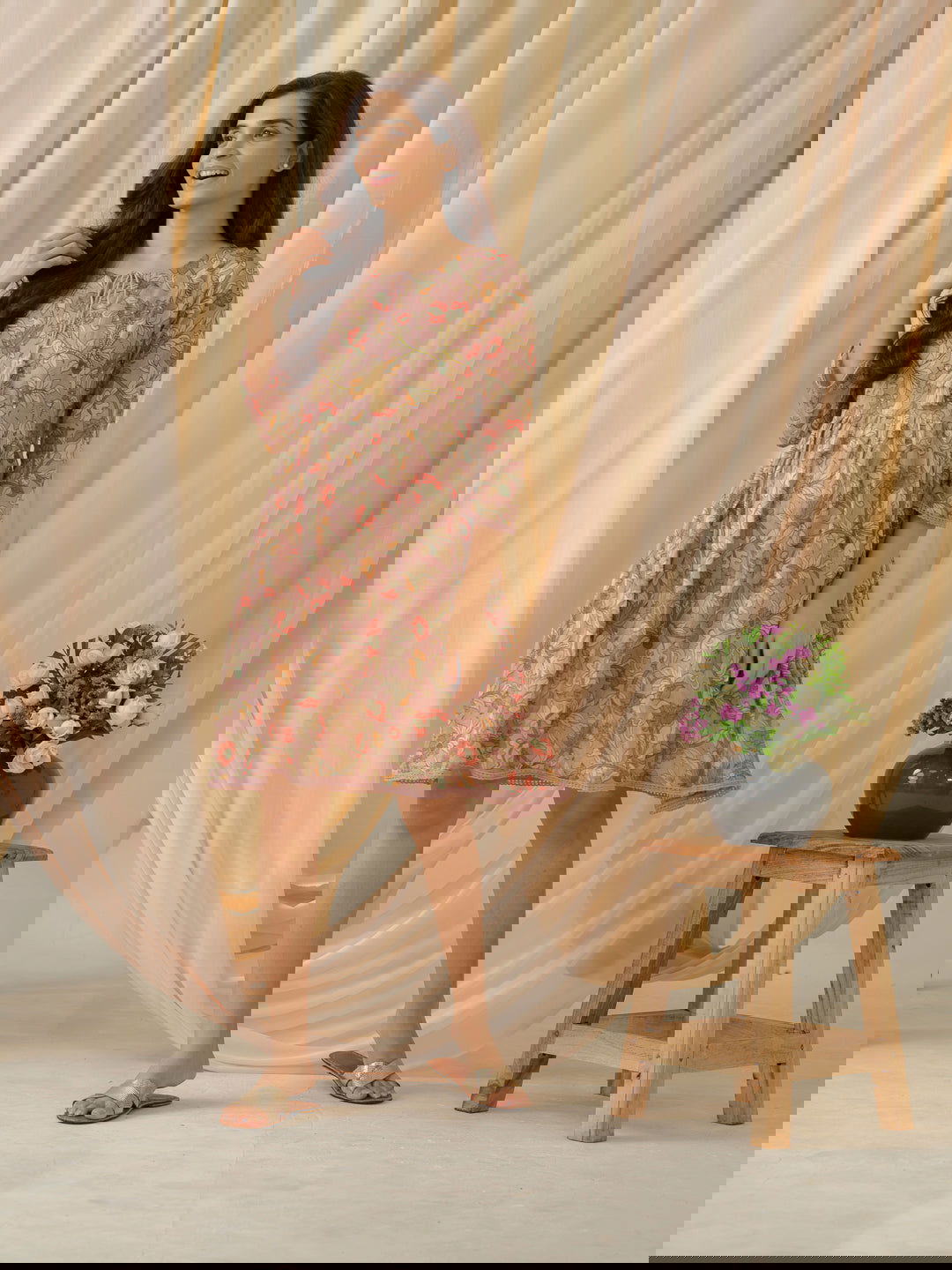 Floral-Printed Keyhole Neck Cotton A-Line Ethnic Dress - Buy Best Ethnic Wear for Women & Girls | Daily Woman -