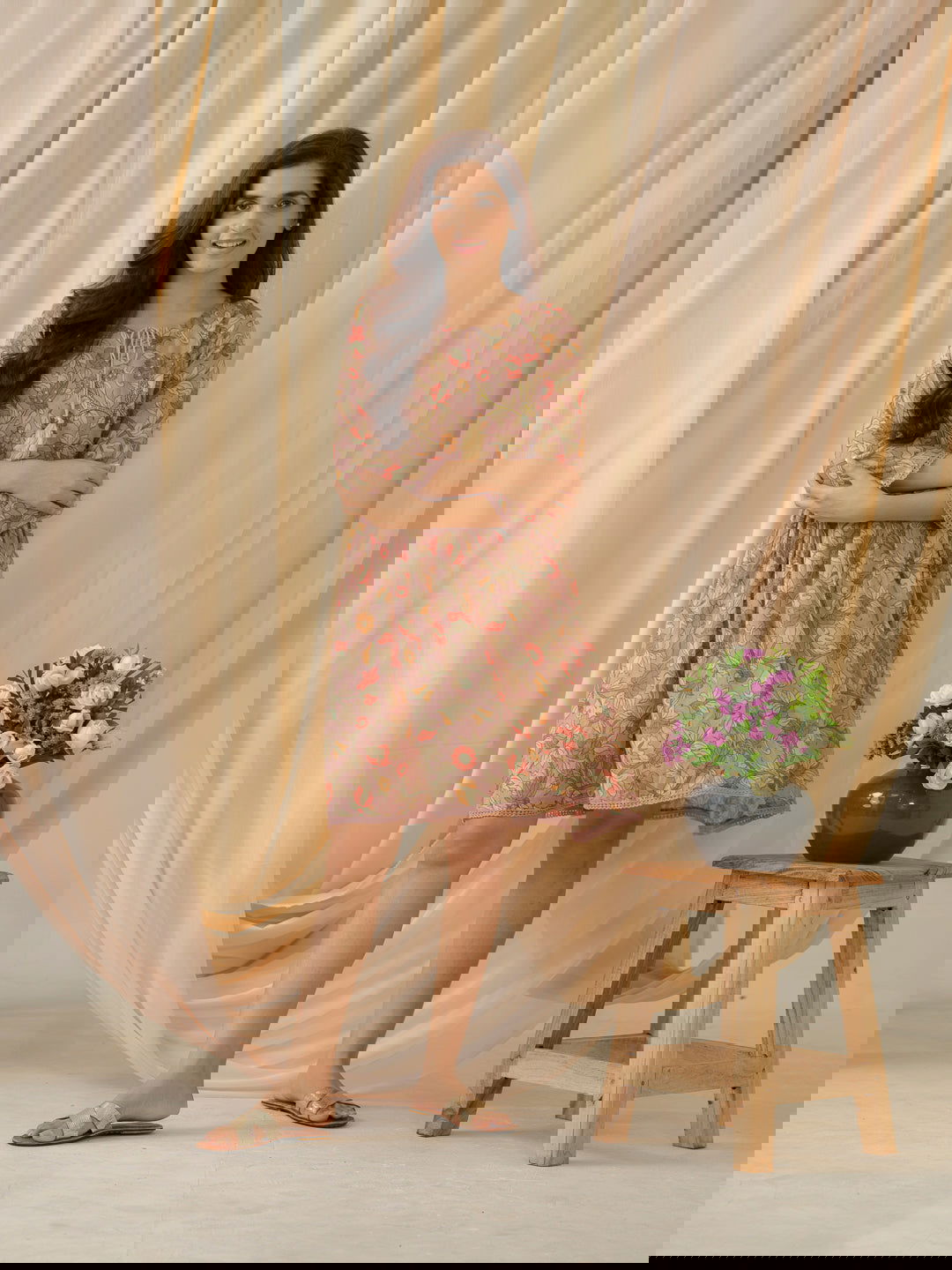 Floral-Printed Keyhole Neck Cotton A-Line Ethnic Dress - Buy Best Ethnic Wear for Women & Girls | Daily Woman -