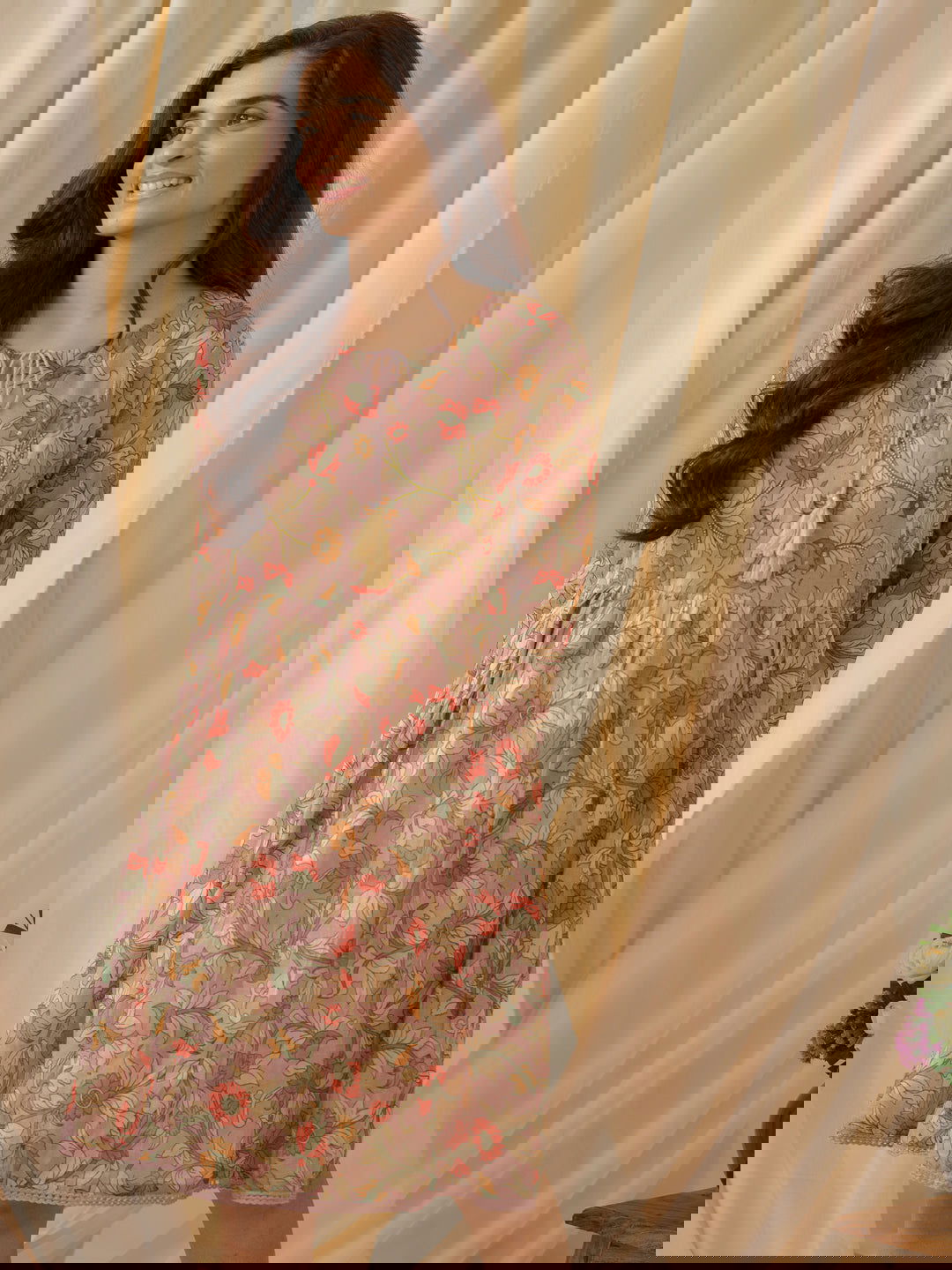 Floral-Printed Keyhole Neck Cotton A-Line Ethnic Dress - Buy Best Ethnic Wear for Women & Girls | Daily Woman -