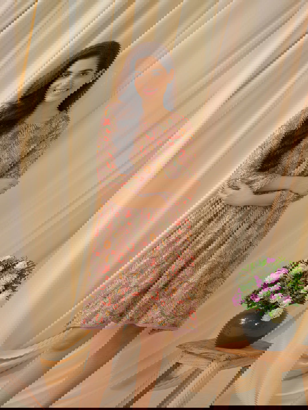 Floral-Printed Keyhole Neck Cotton A-Line Ethnic Dress - Buy Best Ethnic Wear for Women & Girls | Daily Woman -