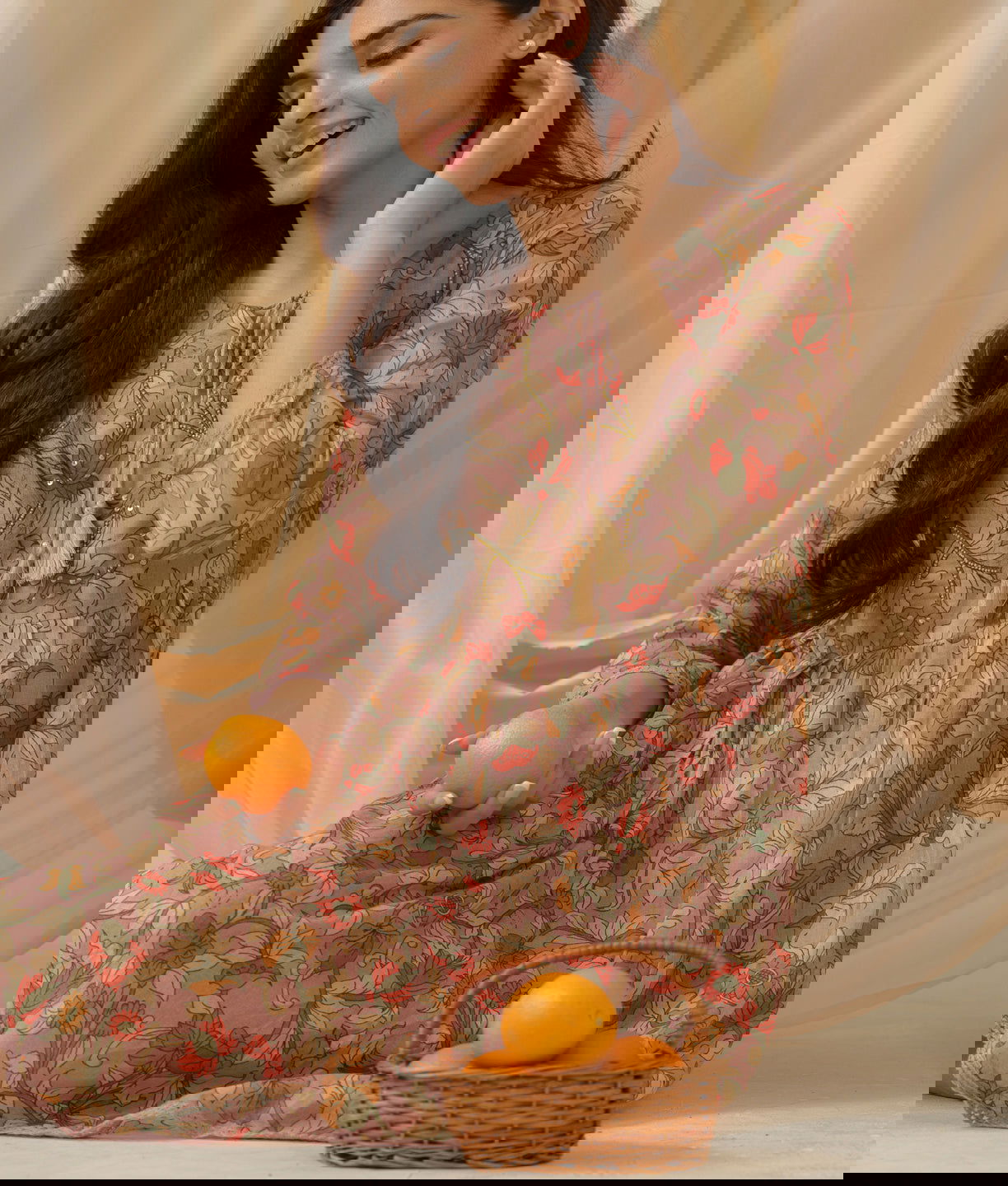 Floral-Printed Keyhole Neck Cotton A-Line Ethnic Dress - Buy Best Ethnic Wear for Women & Girls | Daily Woman -