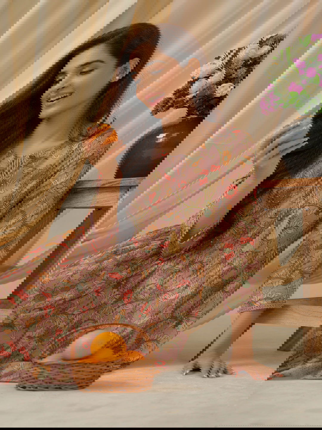 Floral-Printed Keyhole Neck Cotton A-Line Ethnic Dress - Buy Best Ethnic Wear for Women & Girls | Daily Woman -