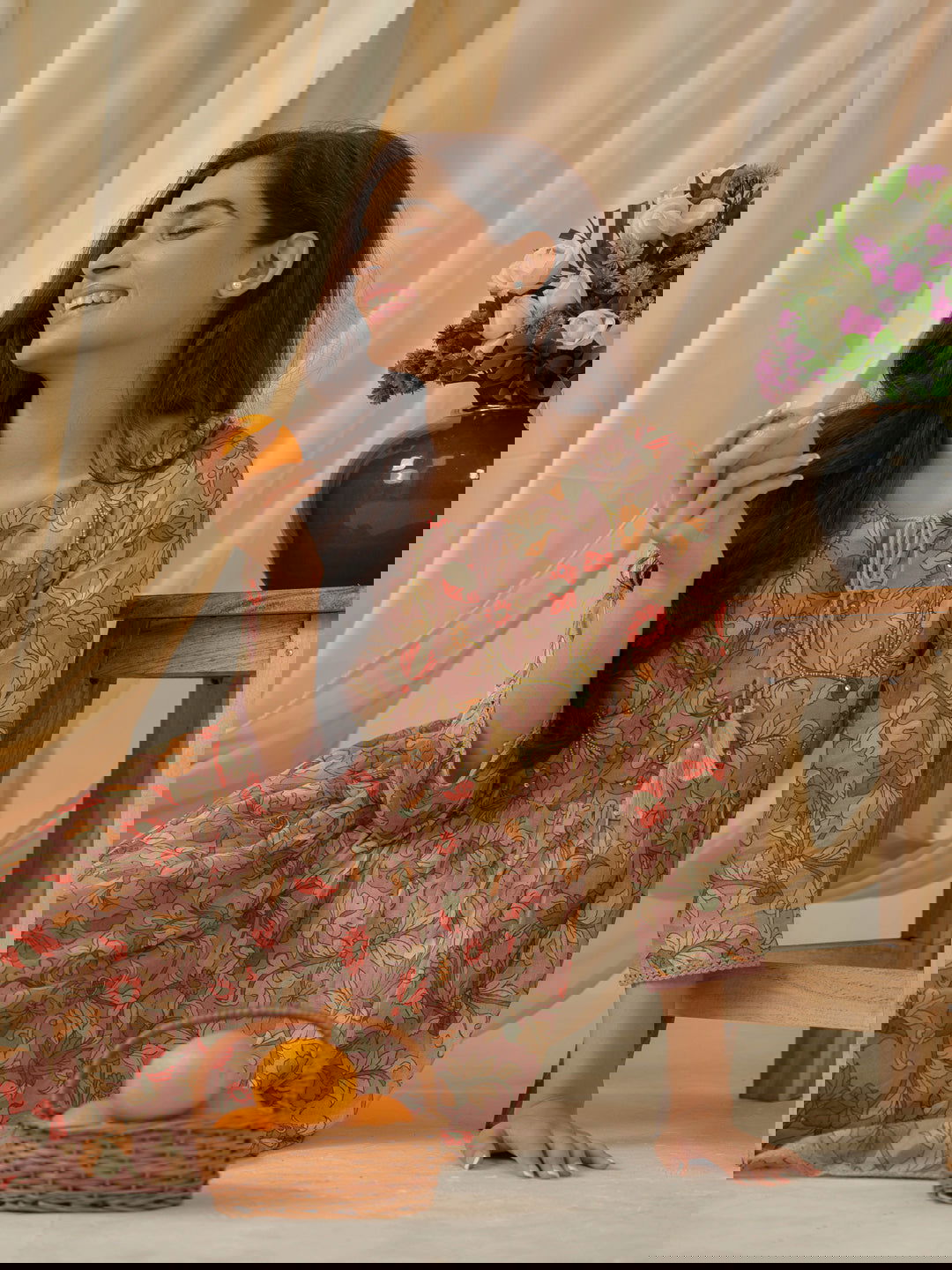 Floral-Printed Keyhole Neck Cotton A-Line Ethnic Dress - Buy Best Ethnic Wear for Women & Girls | Daily Woman -