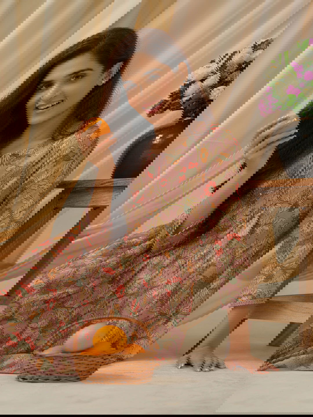 Floral-Printed Keyhole Neck Cotton A-Line Ethnic Dress - Buy Best Ethnic Wear for Women & Girls | Daily Woman -