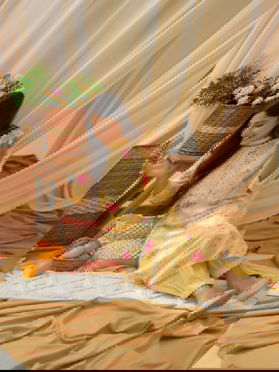 Floral-Printed Thread Work Pure-Cotton Straight Kurta With Salwar & Dupatta - Buy Best Ethnic Wear for Women & Girls | Daily Woman -