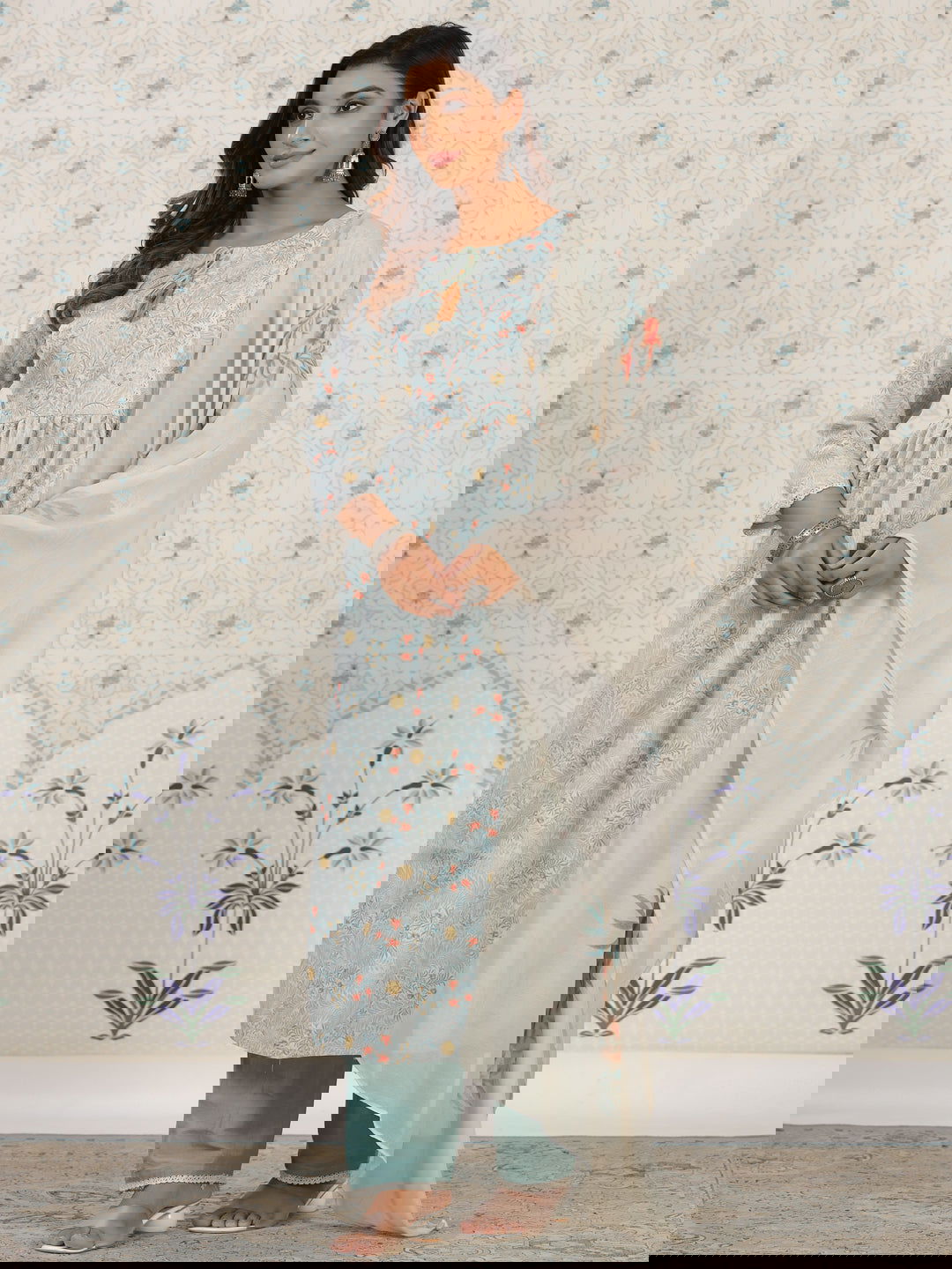 Floral Printed Anarkali Kurta with Trousers & With Dupatta - Buy Best Ethnic Wear for Women & Girls | Daily Woman -