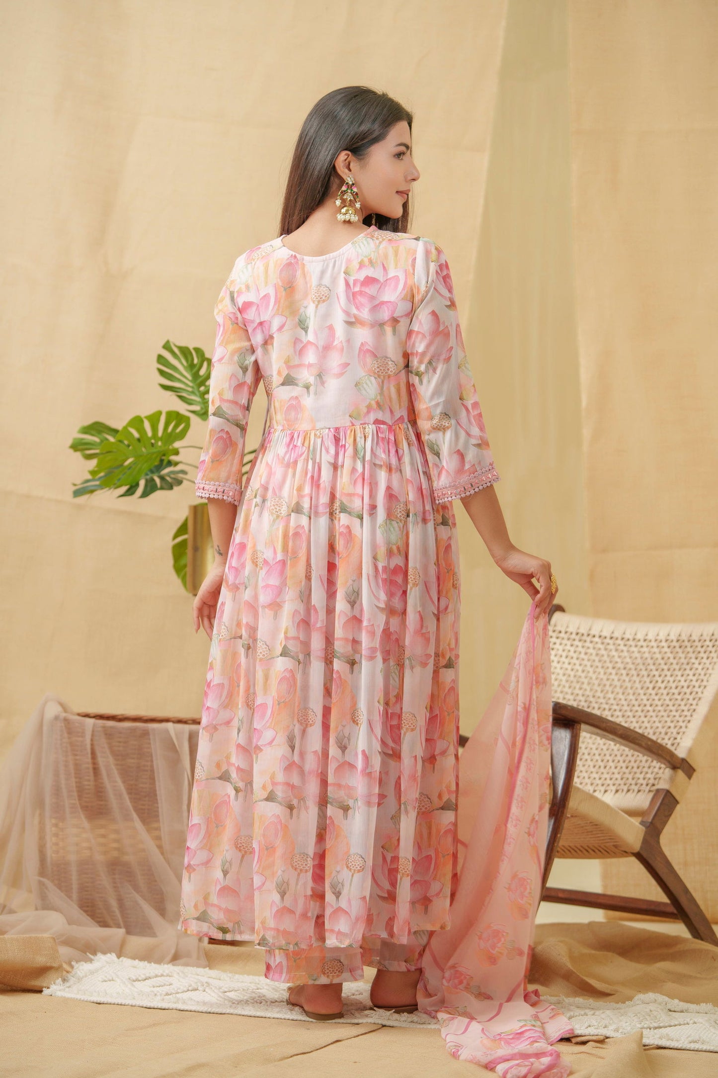 Floral Printed Angrakha A-Line Kurta With Palazzos & Dupatta - Buy Best Ethnic Wear for Women & Girls | Daily Woman -