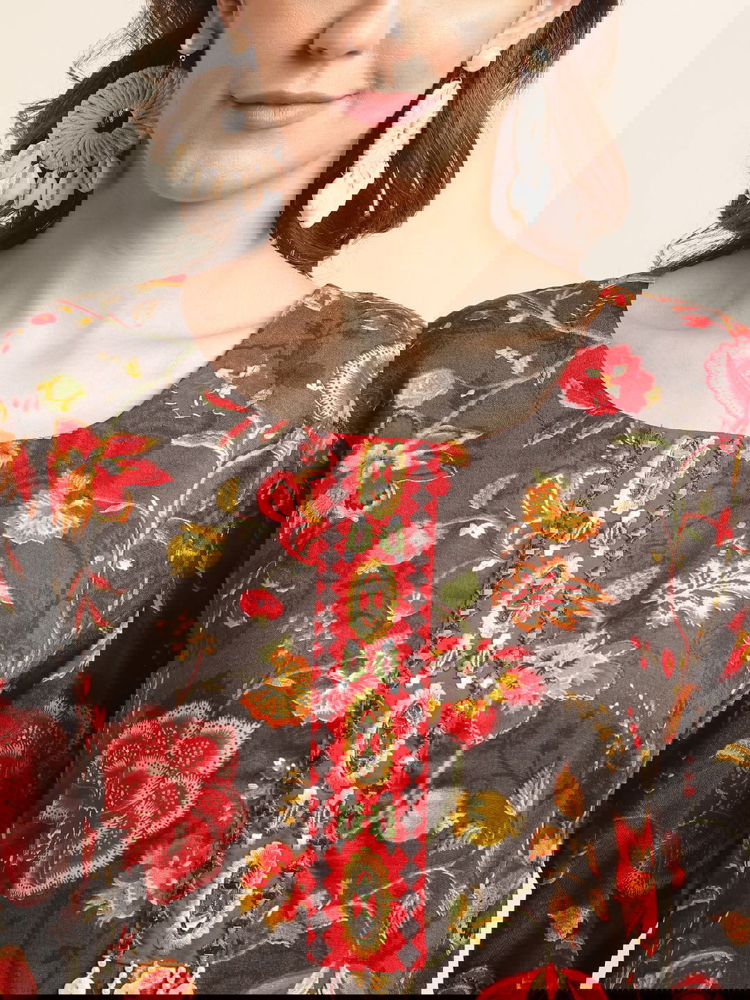 Floral Printed Mirror Work Straight Kurta - Buy Best Ethnic Wear for Women & Girls | Daily Woman -