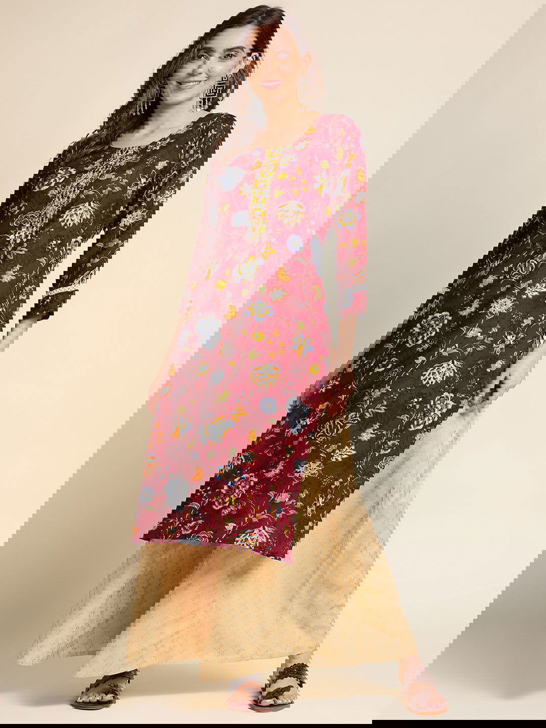 Floral Printed Mirror Work Straight Kurta - Buy Best Ethnic Wear for Women & Girls | Daily Woman -