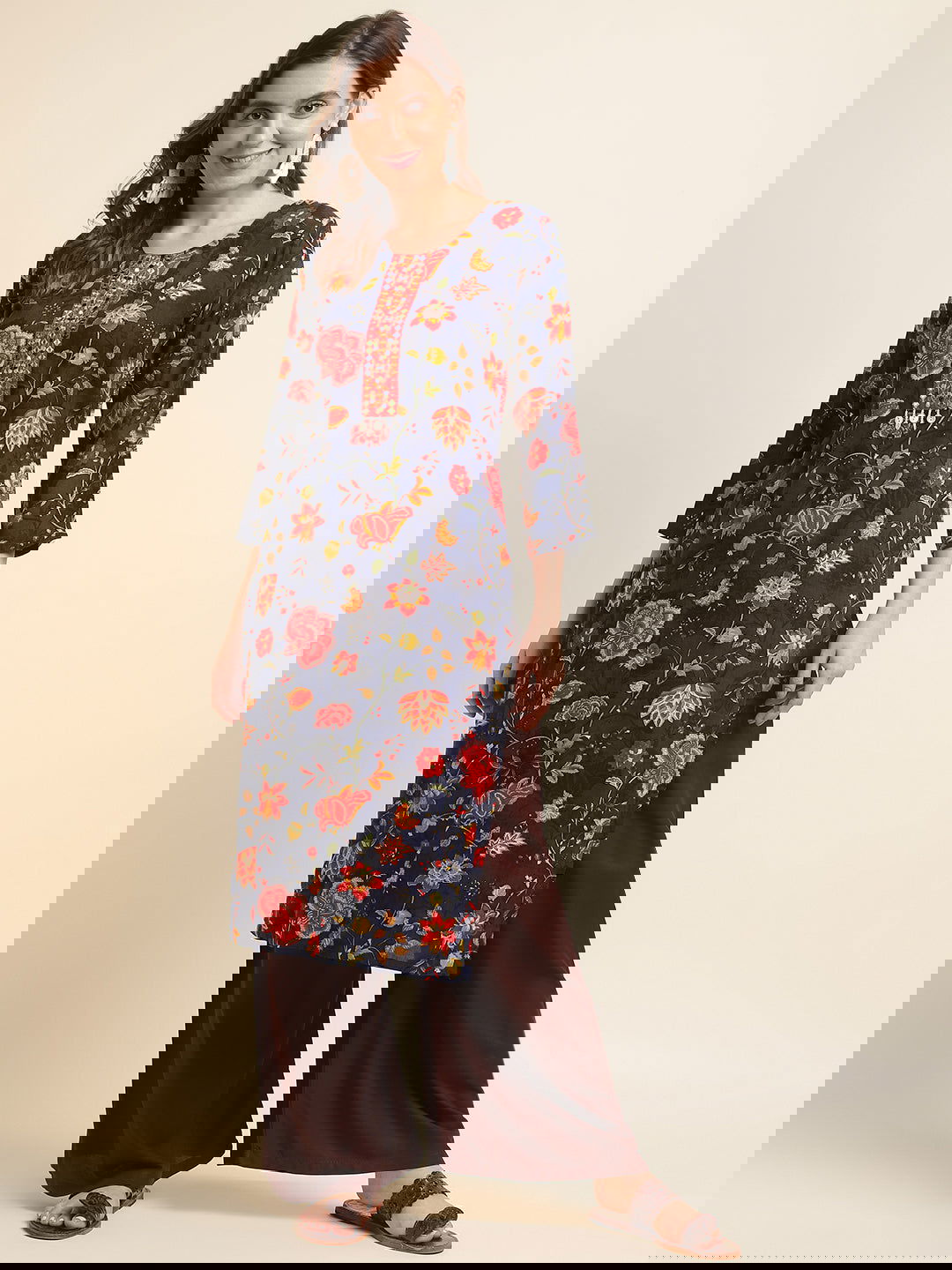 Floral Printed Mirror Work Straight Kurta - Buy Best Ethnic Wear for Women & Girls | Daily Woman -