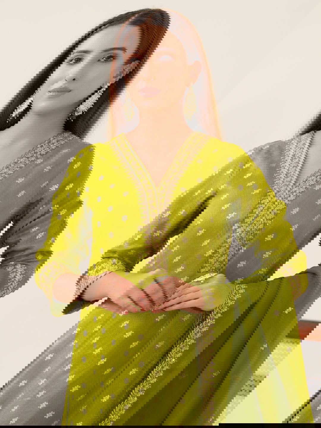 Glass Silk Green Color Woven Design Kurta With Trousers & Dupatta - Buy Best Ethnic Wear for Women & Girls | Daily Woman -