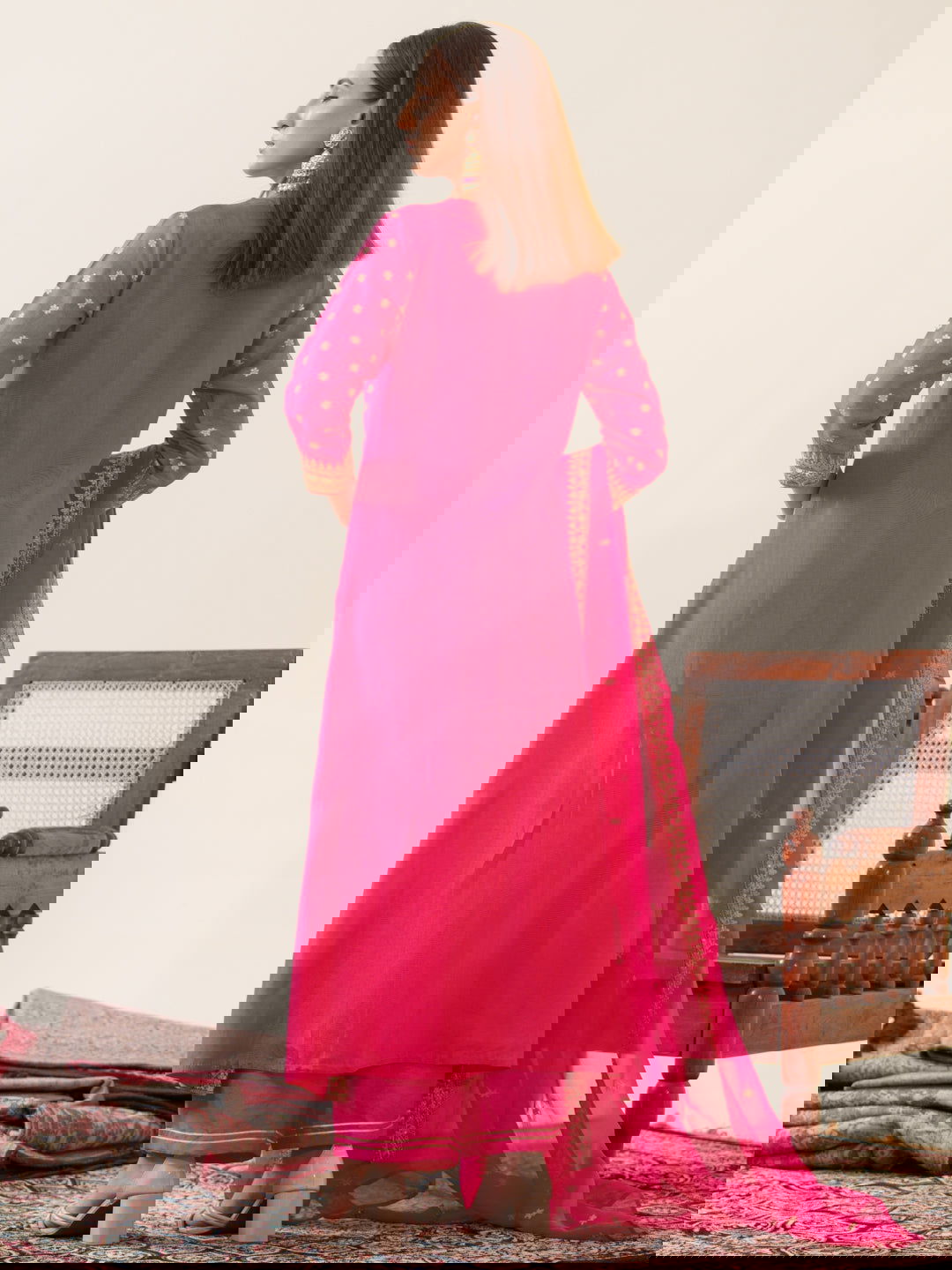 Glass Silk Pink Color Woven Design Kurta With Trousers & Dupatta - Buy Best Ethnic Wear for Women & Girls | Daily Woman -