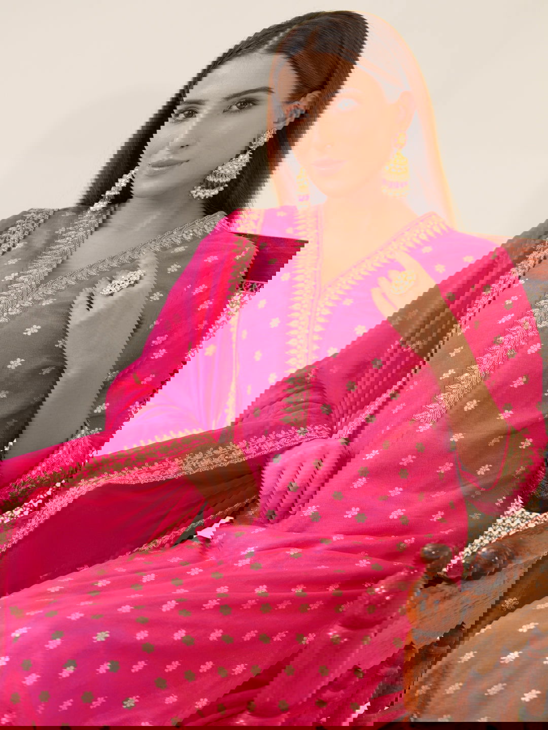 Glass Silk Pink Color Woven Design Kurta With Trousers & Dupatta - Buy Best Ethnic Wear for Women & Girls | Daily Woman -