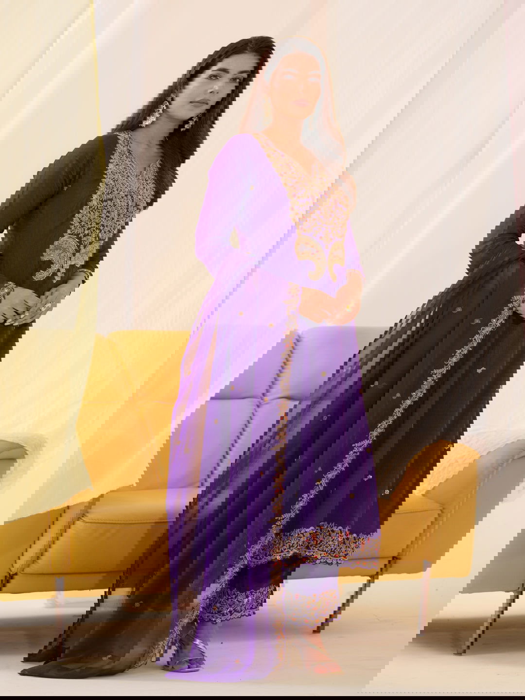 Glass Silk Purple Color Embroidered Kurta With Trousers & Dupatta - Buy Best Ethnic Wear for Women & Girls | Daily Woman -