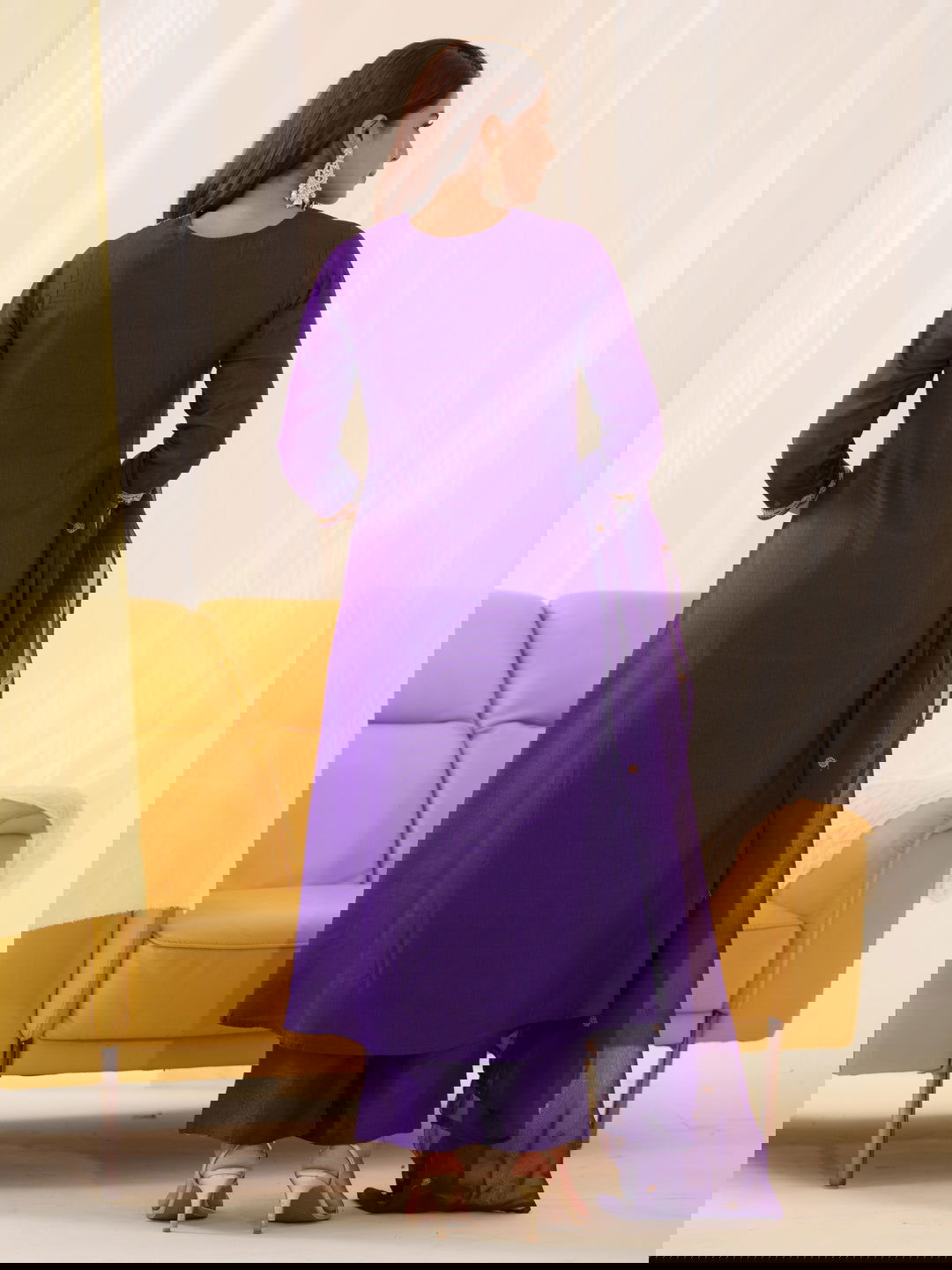 Glass Silk Purple Color Embroidered Kurta With Trousers & Dupatta - Buy Best Ethnic Wear for Women & Girls | Daily Woman -