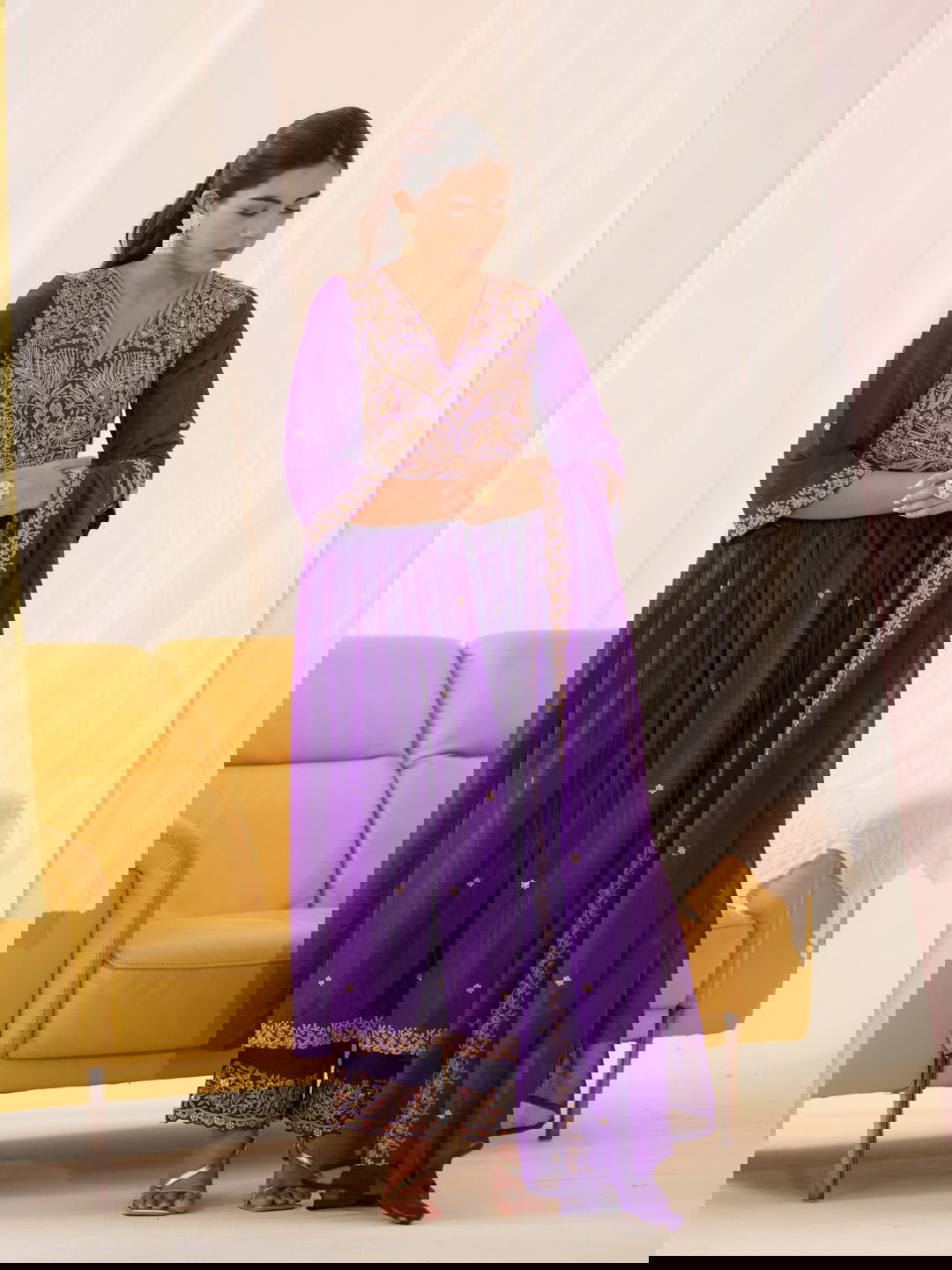 Glass Silk Purple Color Embroidered Kurta With Trousers & Dupatta - Buy Best Ethnic Wear for Women & Girls | Daily Woman -