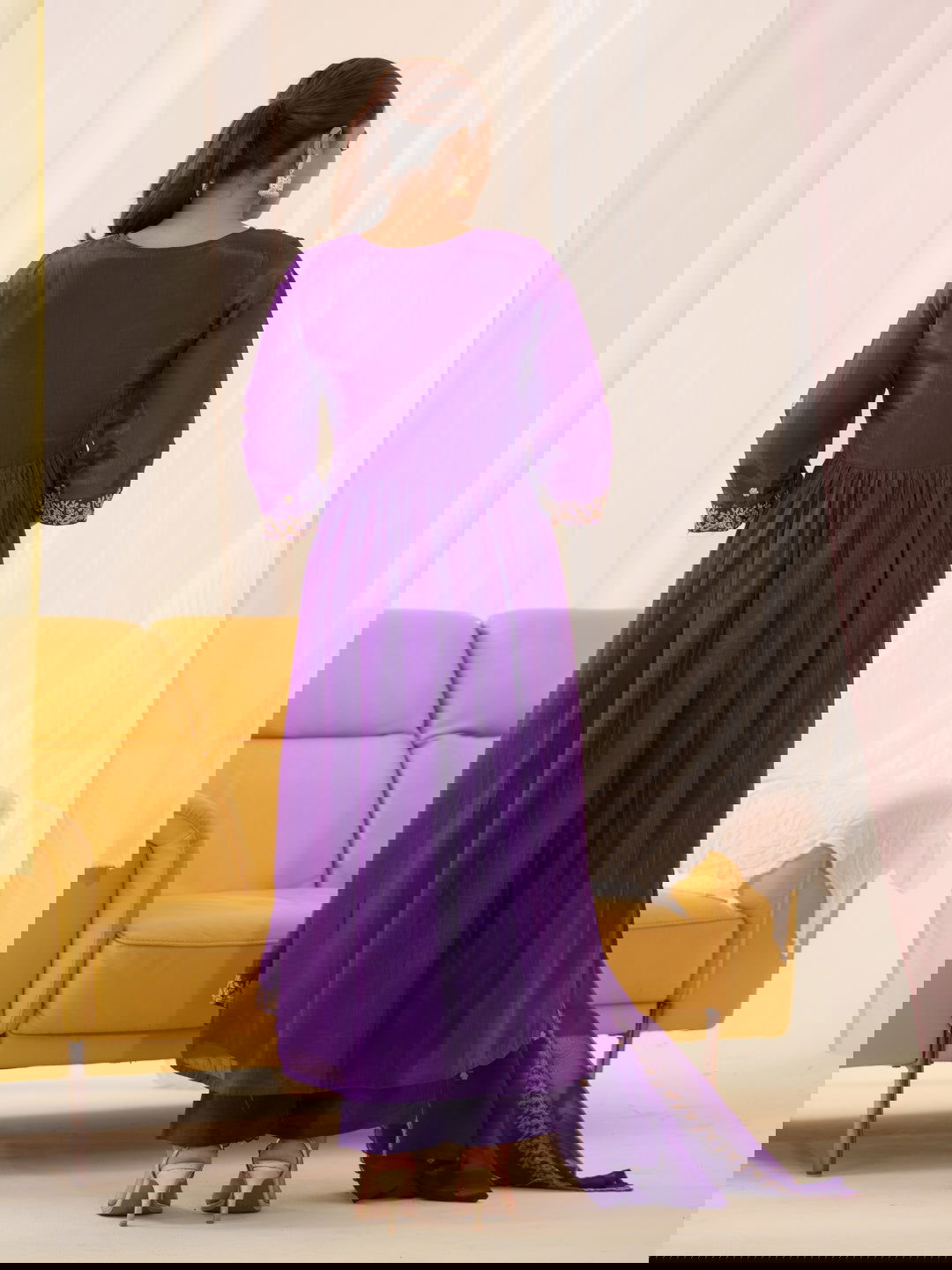 Glass Silk Purple Color Embroidered Kurta With Trousers & Dupatta - Buy Best Ethnic Wear for Women & Girls | Daily Woman -