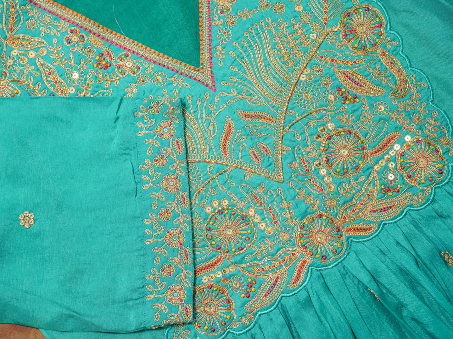 Glass Silk Rama Color Ethnic Motifs Embroidered Kurta With Trousers & Dupatta - Buy Best Ethnic Wear for Women & Girls | Daily Woman -