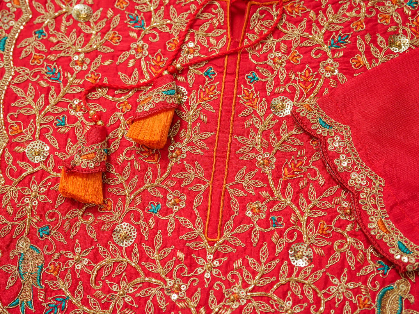Glass Silk Red Color Ethnic Motifs Embroidered Kurta With Trousers & Dupatta - Buy Best Ethnic Wear for Women & Girls | Daily Woman -