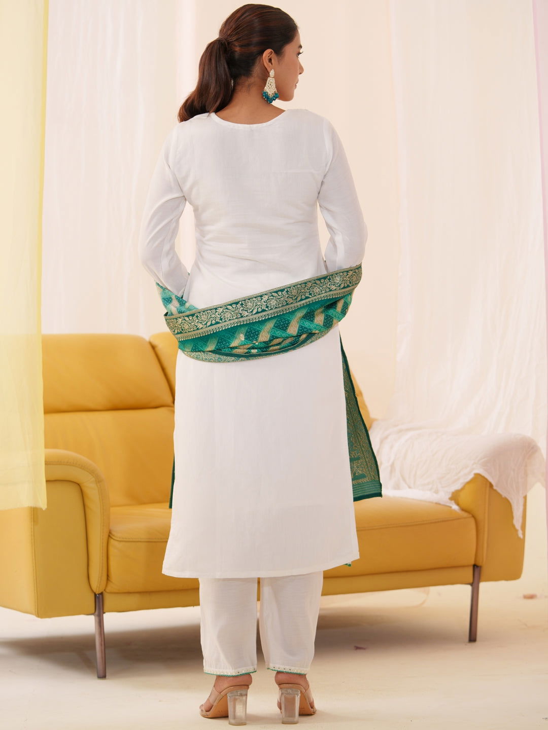 Green Color Roman Silk Embroidered Kurta With Trousers & Dupatta - Buy Best Ethnic Wear for Women & Girls | Daily Woman -